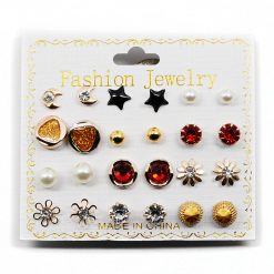 Fashion Jewelry 12-Pair Stud Earring Set Faux Ruby (2501) Accessories