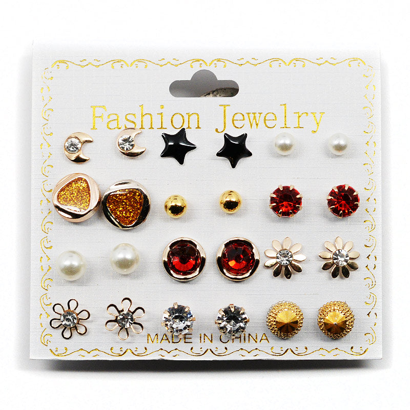 Fashion Jewelry 12-Pair Stud Earring Set Faux Ruby (2501) Accessories