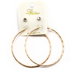 Le Fashion Accessories Rhinestone Studs And Textured Hoops Earring Combo (2542)