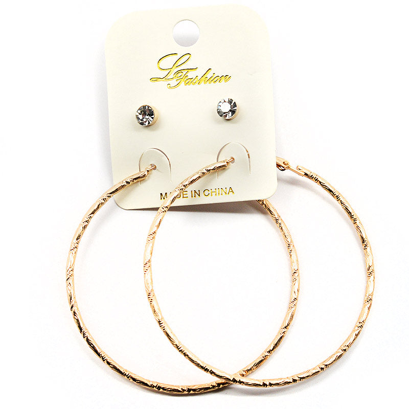 Le Fashion Accessories Rhinestone Studs And Textured Hoops Earring Combo (2542)