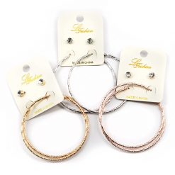Le Fashion Accessories Rhinestone Studs And Textured Hoops Earring Combo (2542)