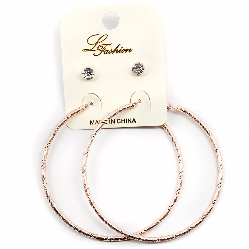 Le Fashion Accessories Rhinestone Studs And Textured Hoops Earring Combo (2542)