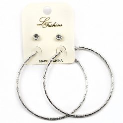 Le Fashion Accessories Rhinestone Studs And Textured Hoops Earring Combo (2542)