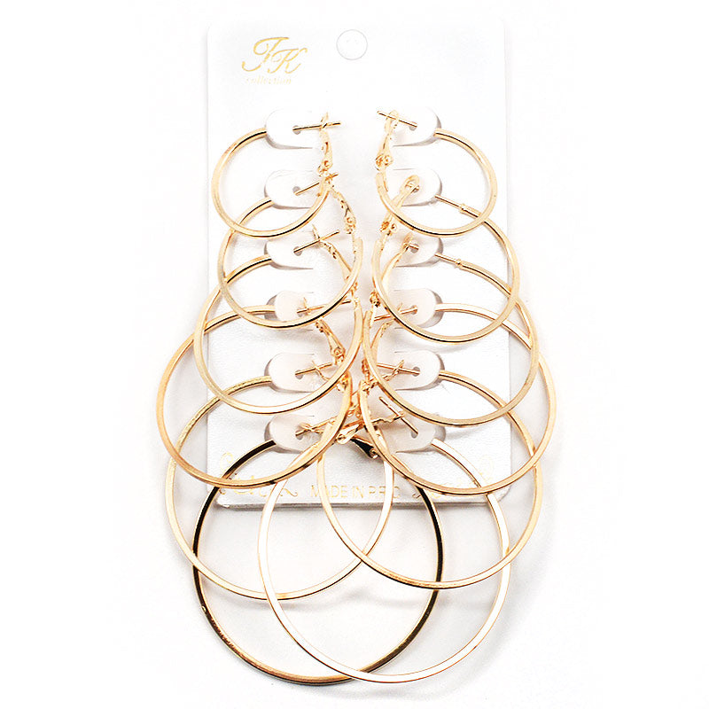 JK Collection 6-Pair Square Edge Hoop Earring Set Accessories