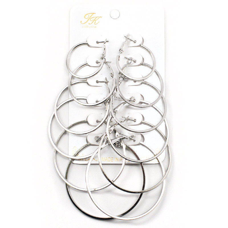 JK Collection 6-Pair Square Edge Hoop Earring Set Accessories