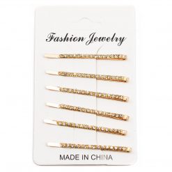 Fashion Jewelry Set Of 6 Rhinestone Bobby Pins - Gold Color (1044G)