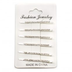 Fashion Jewelry Set Of 6 Rhinestone Bobby Pins - Silver Color (1044S) Hair