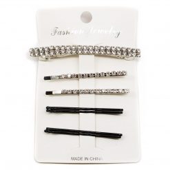 Fashion Jewelry Rhinestone Hair Clip Set - Silver Color (1045S)