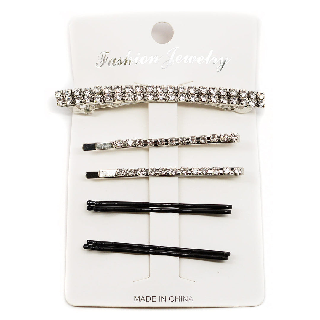 Fashion Jewelry Rhinestone Hair Clip Set - Silver Color (1045S)