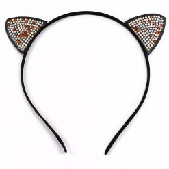Minky Color Rhinestone Cat Ears Headband