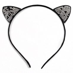 Minky Color Rhinestone Cat Ears Headband