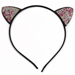 Minky Color Rhinestone Cat Ears Headband