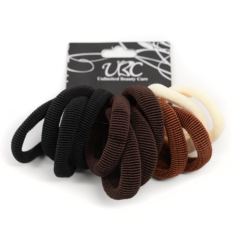 UBC Ribbed Cotton Hair Ties - Black, Brown, Creme (12 Pcs)