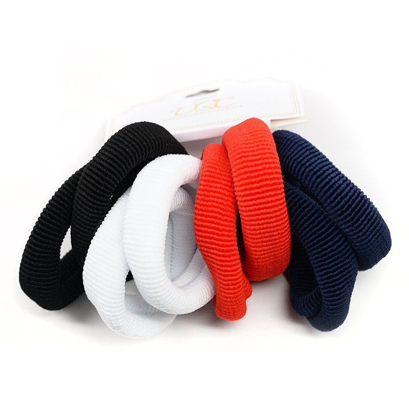 UBC Ribbed Cotton Hair Ties - Black, White, Red, Blue (8 Pcs)