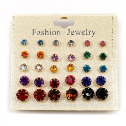 Fashion Jewelry 15-Pair Color Rhinestone Stud Set (#2554)