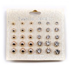 Fashion Jewelry Accessories Ball And Rhinestone Stud Earrings - 30 Pcs (#2559)