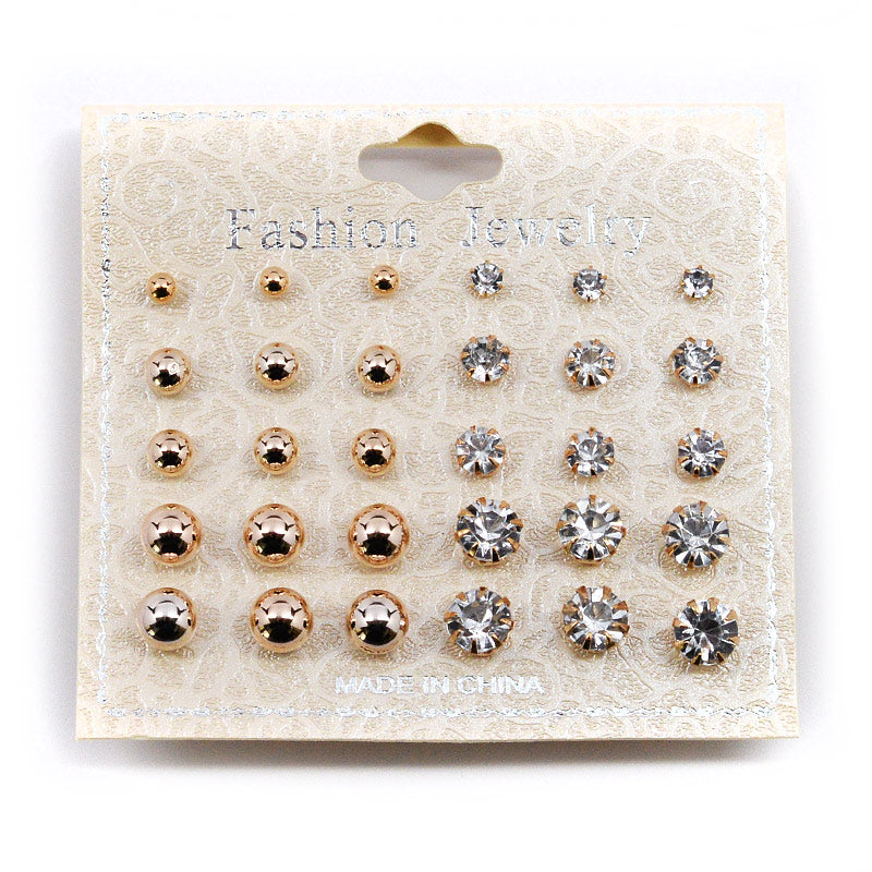 Fashion Jewelry Accessories Ball And Rhinestone Stud Earrings - 30 Pcs (#2559)