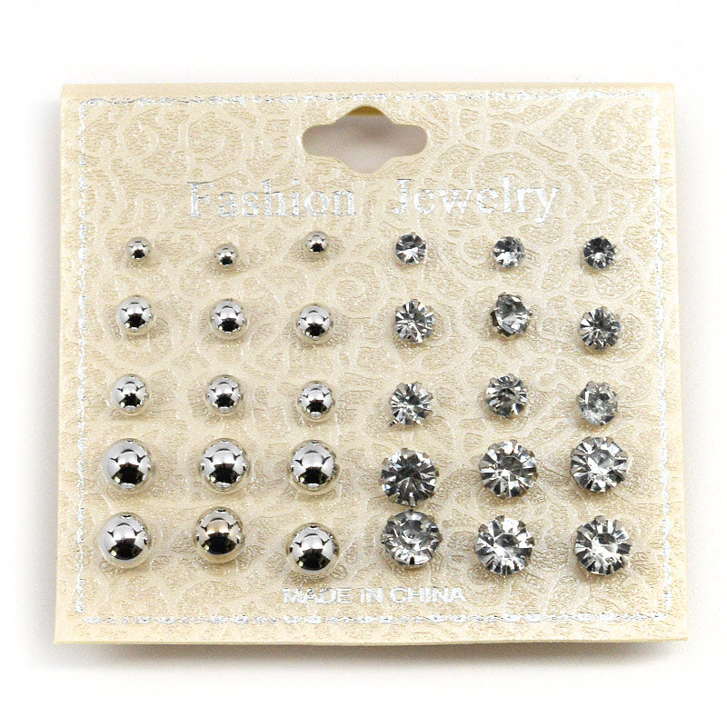Fashion Jewelry Accessories Ball And Rhinestone Stud Earrings - 30 Pcs (#2559)