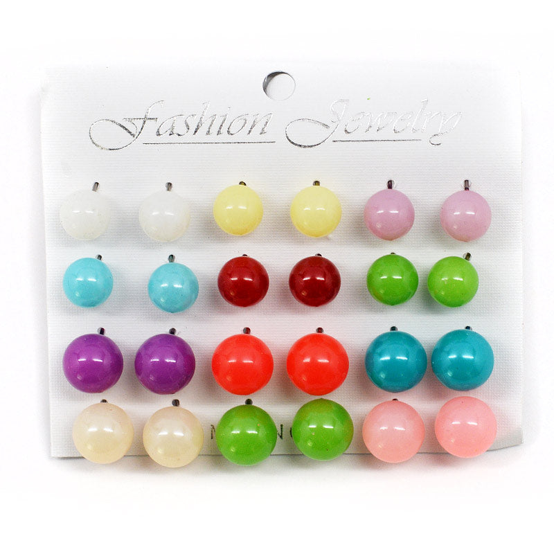 Fashion Jewelry 12-Pair Earring Set - Colorful Balls (#2564) Accessories