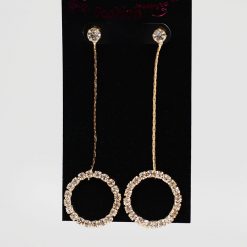 Fashion Jewelry Accessories Rhinestone Circle On Chain Earrings