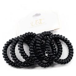 UBC Spiral Telephone Cord Hair Ties - Black (6 Pcs)