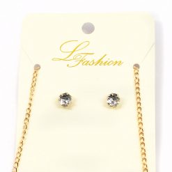 Le Fashion Accessories Faux Stone Necklace And Rhinestone Earrings (2529)