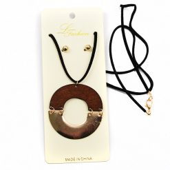 Le Fashion Wood Metal Necklace And Ball Earrings Combo